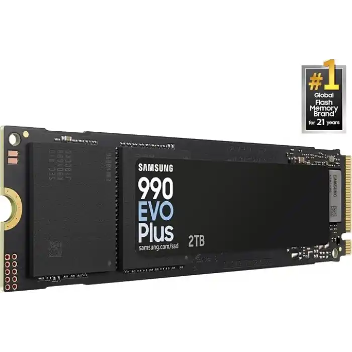 Samsung 990 EVO Plus - 2TB PCIe Gen4 X4 / Gen5. X2 NVMe 2.0 SSD M.2 Dahili 7,250 MB/sye kadar hız, PC/dizüstü bilgisayar depolama alanı, HMB teknolojisi ve turbo yazma teknolojisi