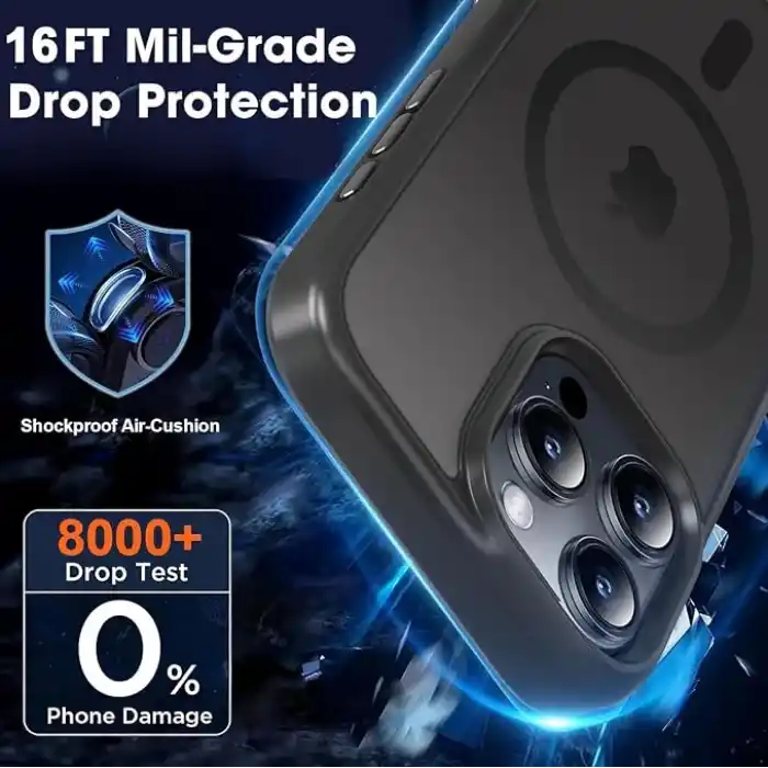 URUCHI Güçlü Manyetik Telefon Kılıfı, [Mag-Safe ile Uyumlu] [Askeri Düzey Düşme Koruması] [Güçlü Silikon Kenarlar] İnce Yarı Saydam Mat Koruyucu Kılıf (Siyah, iPhone 15 6,1 inç)