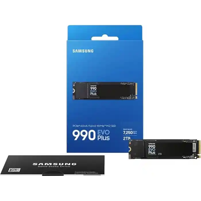 Samsung 990 EVO Plus - 2TB PCIe Gen4 X4 / Gen5. X2 NVMe 2.0 SSD M.2 Dahili 7,250 MB/sye kadar hız, PC/dizüstü bilgisayar depolama alanı, HMB teknolojisi ve turbo yazma teknolojisi