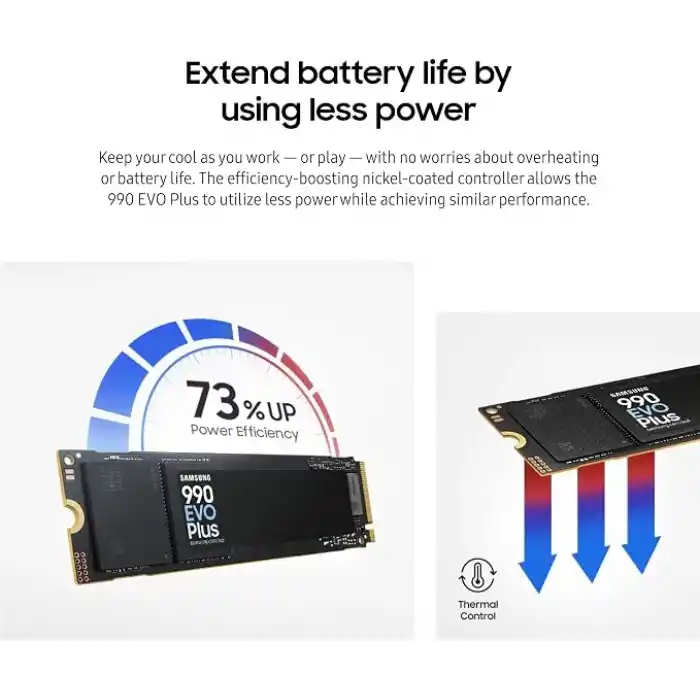 Samsung 990 EVO Plus - 2TB PCIe Gen4 X4 / Gen5. X2 NVMe 2.0 SSD M.2 Dahili 7,250 MB/sye kadar hız, PC/dizüstü bilgisayar depolama alanı, HMB teknolojisi ve turbo yazma teknolojisi