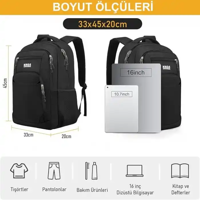 Haegs Laptop Sırt Çantası, Multi Cepli İş Seyahat Çantası, Dizüstü Bilgisayar Sırt Çantası, Suya Dayanıklı, Kolej Bilgisayar Çantası, Kadınlar ve Erkekler İçin Çok Bölmeli Organizer Çanta