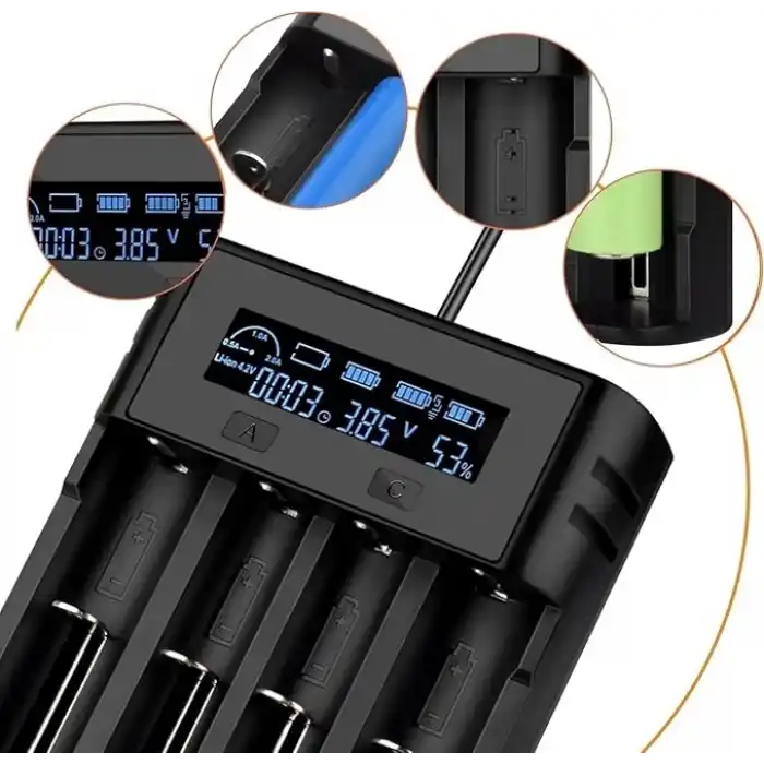 I-Gen Batteries Lii-800 Akıllı Li-ion Pil Şarj Cihazı, Type-C Girişli, LCD Ekranlı, 4 Slot Şarj, Li-ion & Ni-MH Uyumlu (18650/21700 / AA/AAA)