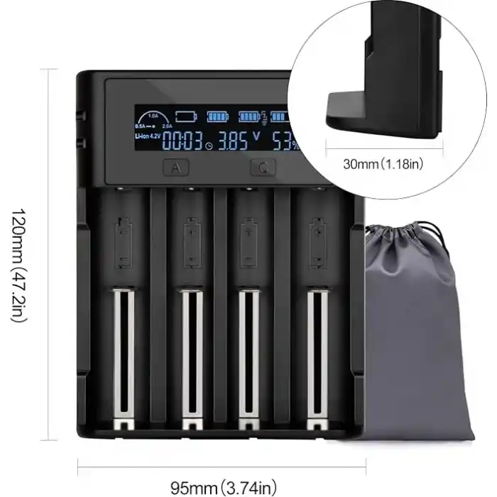 I-Gen Batteries Lii-800 Akıllı Li-ion Pil Şarj Cihazı, Type-C Girişli, LCD Ekranlı, 4 Slot Şarj, Li-ion & Ni-MH Uyumlu (18650/21700 / AA/AAA)