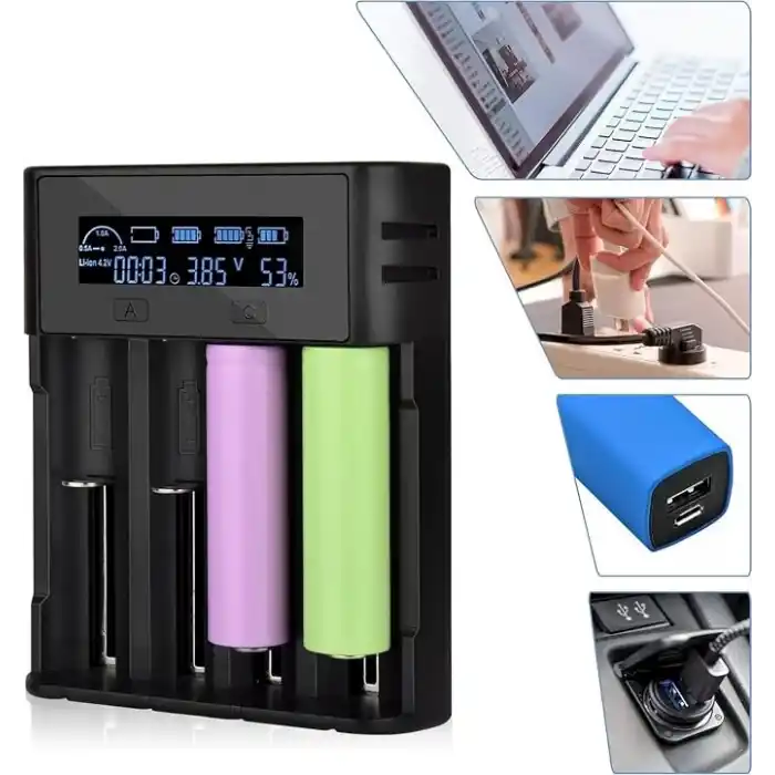 I-Gen Batteries Lii-800 Akıllı Li-ion Pil Şarj Cihazı, Type-C Girişli, LCD Ekranlı, 4 Slot Şarj, Li-ion & Ni-MH Uyumlu (18650/21700 / AA/AAA)