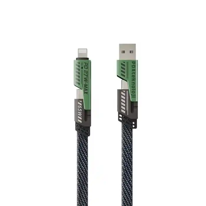 PDAteknoloji 2 in 2 65w USB Type-C ve Lighting ile Uyumlu Örgülü Şarj Ve Data Kablosu - 1.5m Siyah AZ-B10th (CAR PLAY DESTEKLER)