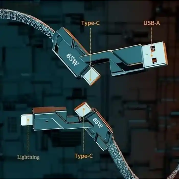 PDAteknoloji 2 in 2 65w USB Type-C ve Lighting ile Uyumlu Örgülü Şarj Ve Data Kablosu - 1.5m Siyah AZ-B10th (CAR PLAY DESTEKLER)