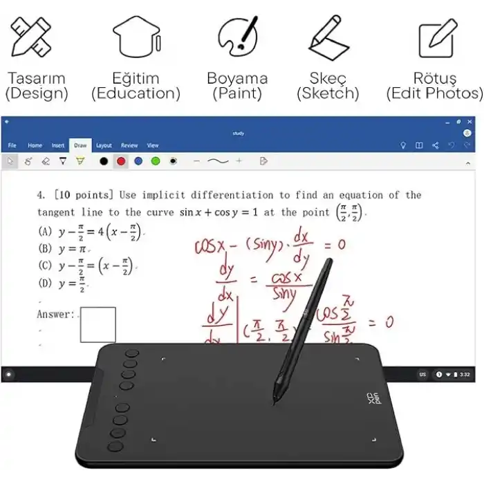 XP-Pen DECO01 V3 Grafik Tablet 16K 8 Kısayol Siyah