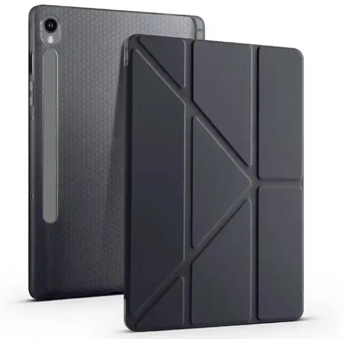 Aksesuarcim Samsung Galaxy Tab S10 Lite SM-X400 ile Uyumlu Kılıf Silikon Yumuşak Kalem Bölmeli Esnek 4 Farklı Stand Olabilen Tablet Kılıfı Siyah