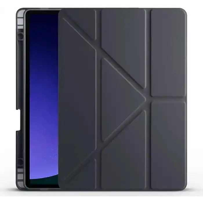 Aksesuarcim Samsung Galaxy Tab S10 Lite SM-X400 ile Uyumlu Kılıf Silikon Yumuşak Kalem Bölmeli Esnek 4 Farklı Stand Olabilen Tablet Kılıfı Siyah