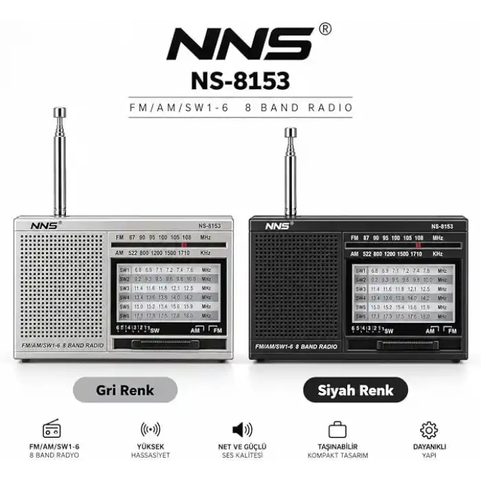 NS-8153 Taşınabilir Pilli Cep Radyosu Deprem Çantası Radyosu Am Fm SW-1-6 8 Bandlı Mini Radyo