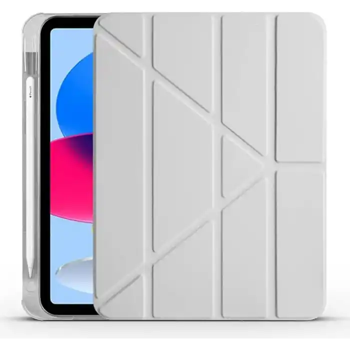 iPad 11.Nesil A16 11inç/10.Nesil 10.9 inç İle Uyumlu Kalemlikli, Uyku Modlu, Mıknatıslı, Üçgen Standlı, Darbeye Dayanıklı Kaplama Akıllı Kılıf (Gri, iPad 11.Nesil A16 11inç/10.Nesil 10.9)