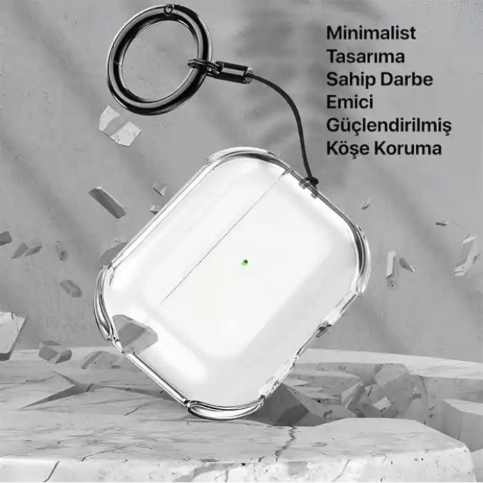 Minesk Airpods PRO 3 için Ultra Şeffaf Silikon Kılıf Darbe Emici Köşeler ile Mükemmel Koruma ve Yüksek Kaliteli Taşıma Karabinalı Airpods Pro 3. Nesil Kılıfı (Gri Şeffaf, Airpods PRO 3)