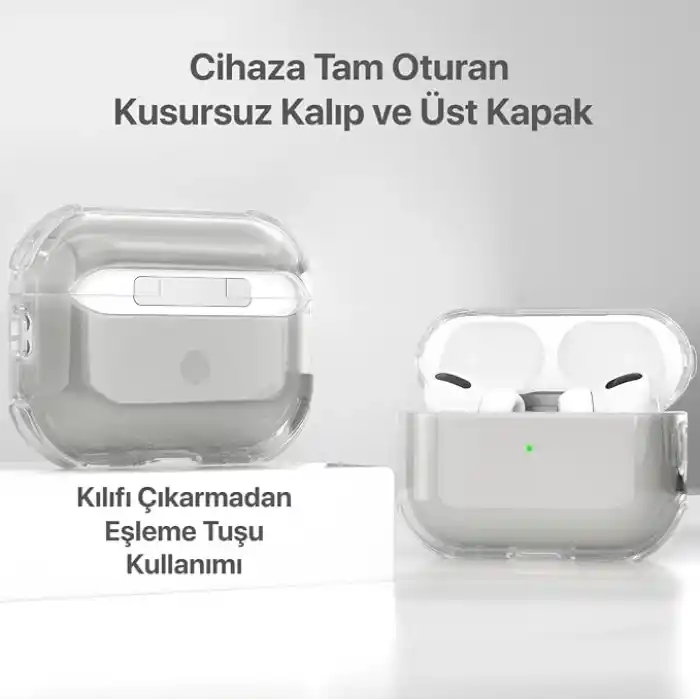 Minesk Airpods PRO 3 için Ultra Şeffaf Silikon Kılıf Darbe Emici Köşeler ile Mükemmel Koruma ve Yüksek Kaliteli Taşıma Karabinalı Airpods Pro 3. Nesil Kılıfı (Gri Şeffaf, Airpods PRO 3)