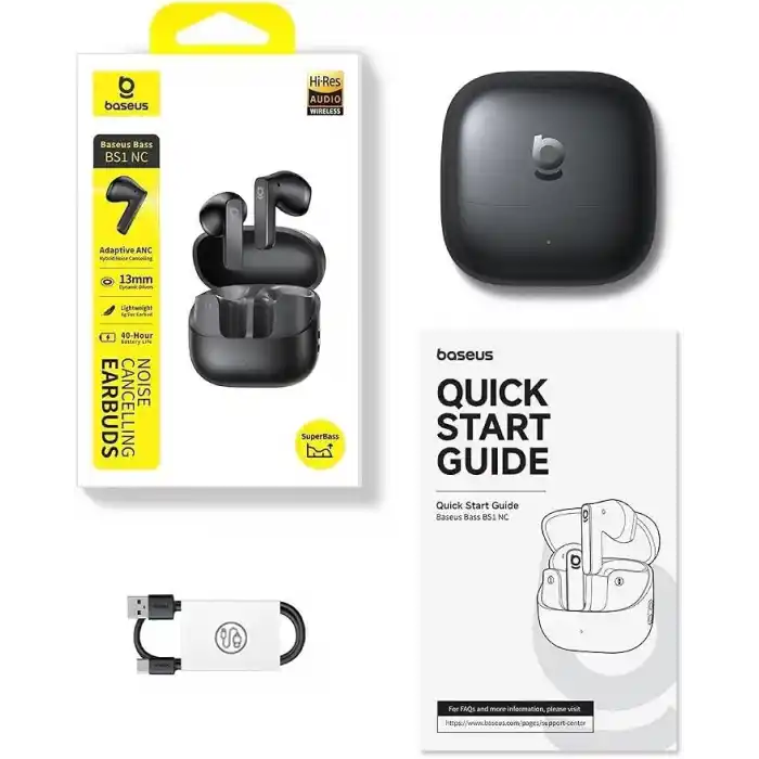 Baseus Bass BS1 NC Kulak İçiGürültü Engelleme, Hibrit ANC, LDAC, 40 Saat Çalma Süresi, Bluetooth 6.0