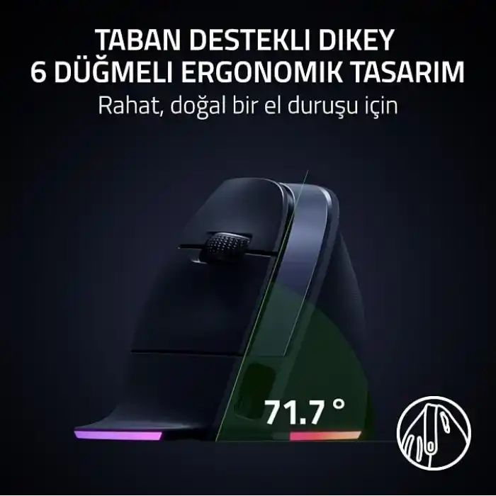 Razer Pro Click V2 Vertical - Sağ elini kullanan kullanıcılar için dikey ergonomik kablosuz fare - AI İstemi Yardımı - 30K Optik Sensör - Windows & Mac (9 aya kadar pil ömrü) Siyah