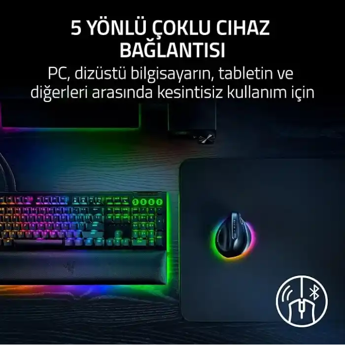 Razer Pro Click V2 Vertical - Sağ elini kullanan kullanıcılar için dikey ergonomik kablosuz fare - AI İstemi Yardımı - 30K Optik Sensör - Windows & Mac (9 aya kadar pil ömrü) Siyah