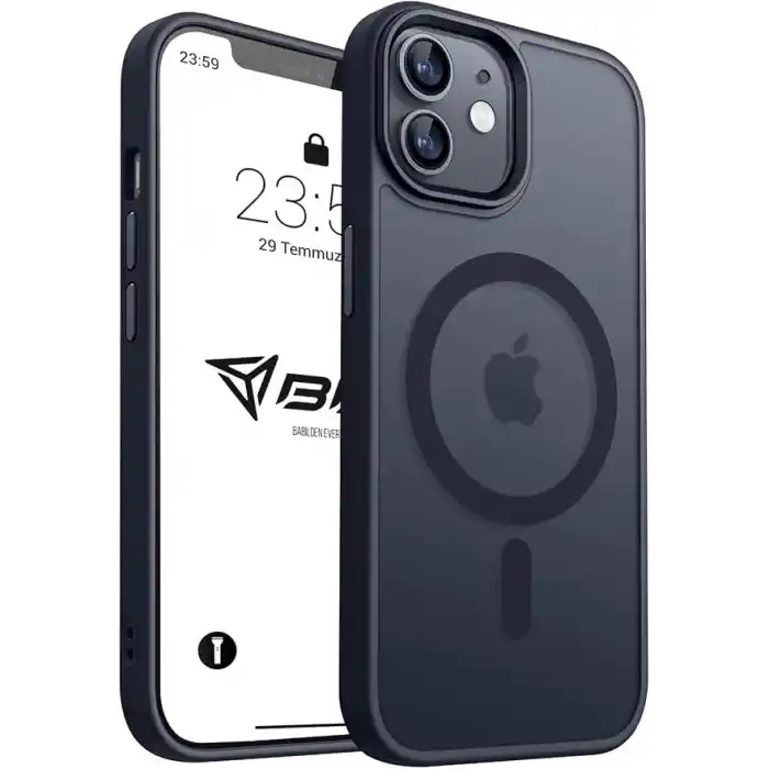 Babilden iPhone 11 İçin Kılıf Kamera Korumalı Magsafe İle Uyumlu Kablosuz Şarj Özellikli Mat Şeffaf Renkli Telefon Kılıfı (Siyah)