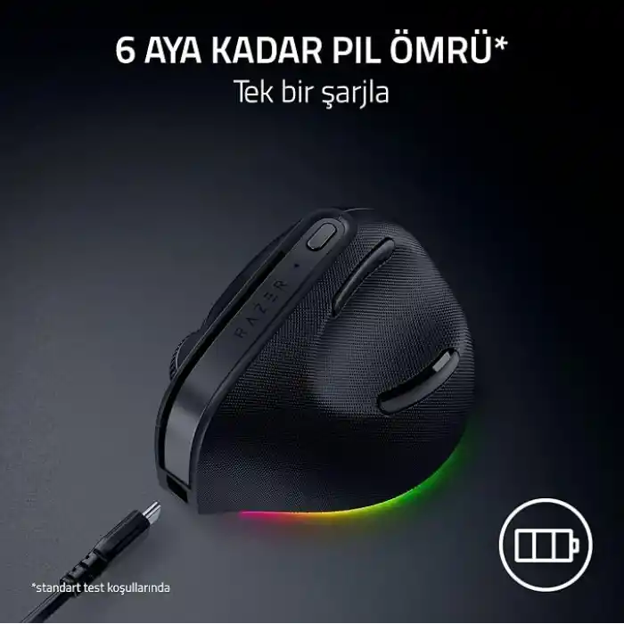 Razer Pro Click V2 Vertical - Sağ elini kullanan kullanıcılar için dikey ergonomik kablosuz fare - AI İstemi Yardımı - 30K Optik Sensör - Windows & Mac (9 aya kadar pil ömrü) Siyah