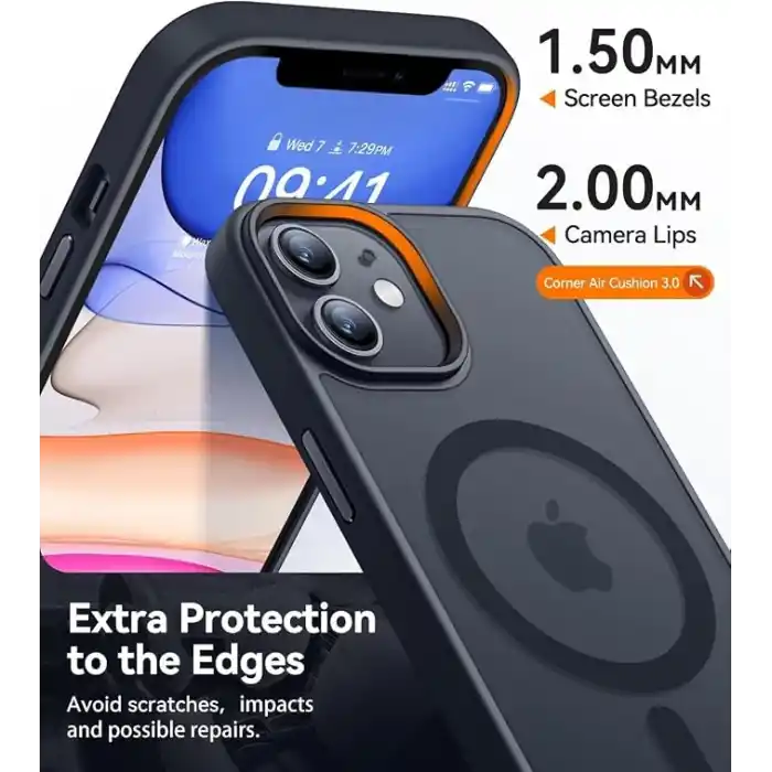 Babilden iPhone 11 İçin Kılıf Kamera Korumalı Magsafe İle Uyumlu Kablosuz Şarj Özellikli Mat Şeffaf Renkli Telefon Kılıfı (Siyah)