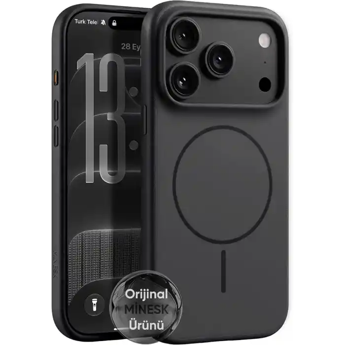 Minesk iPhone 17 Pro Max/18 Pro Max için Magsafe ile Uyumlu Kılıf Metal Tuşlu Çizilmelere ve Soyulmalara Karşı Dayanıklı Materyal, Dokulu Kenarlı Koruyucu (Siyah, 17 Pro Max/18 Pro Max)