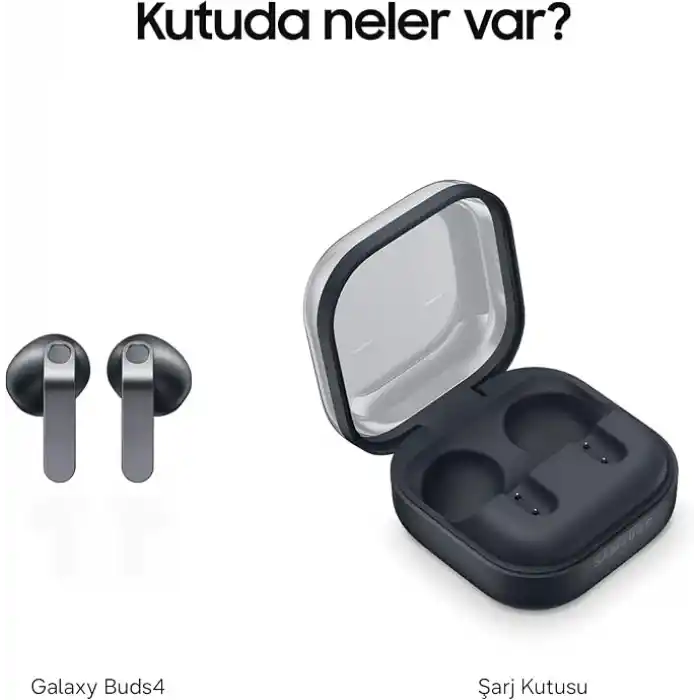 Samsung Galaxy Buds4 Bluetooth Kulaklık, Siyah, Metal Gövde, 1 Yollu Hoparlör, Ultra Net Arama Sesi, Adaptif Gürültü Kontrolü