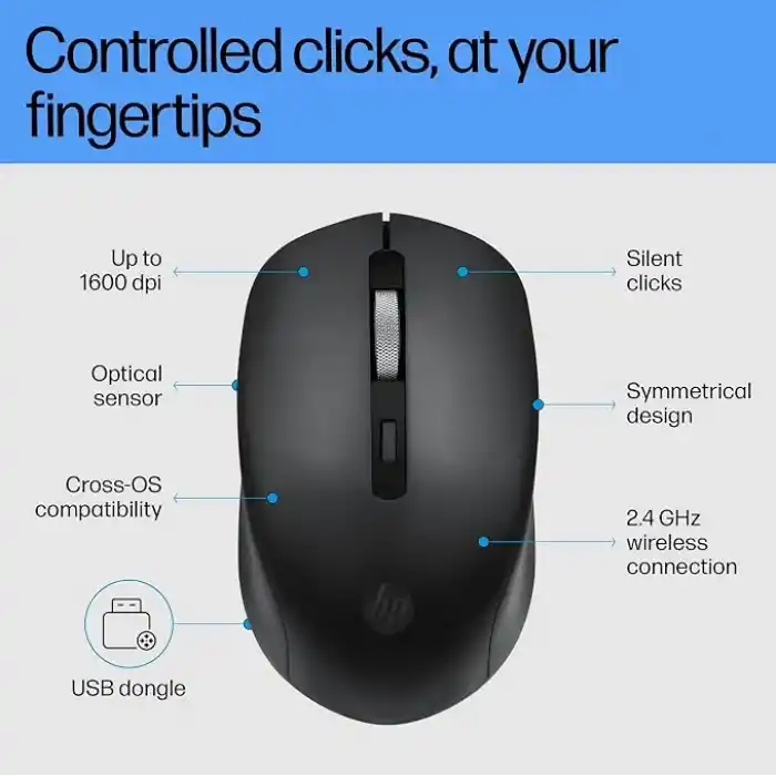 HP S1000 Plus Sessiz USB Kablosuz Bilgisayar Sessiz Fare 1600DPI USB Mouse