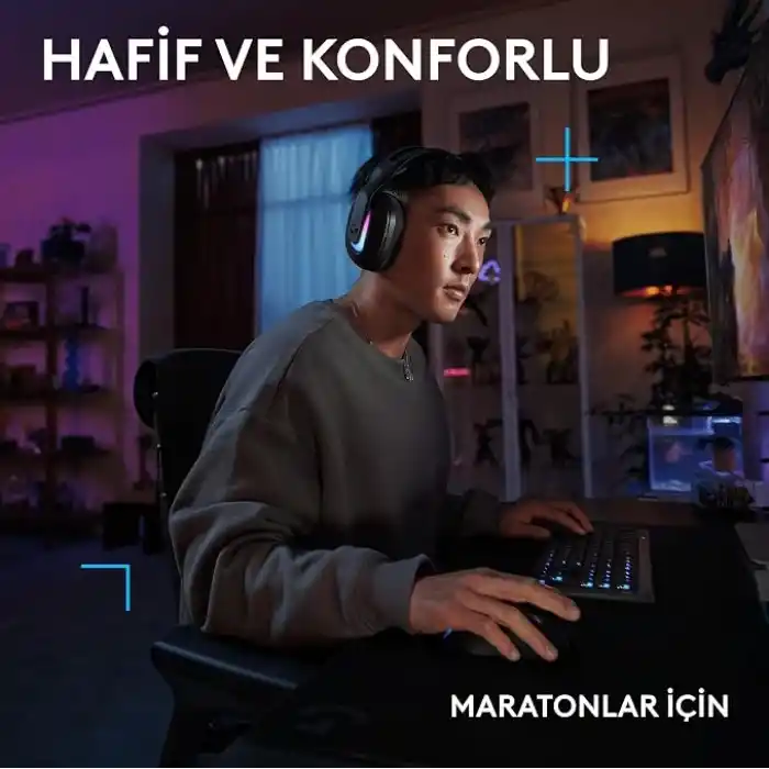 Logitech G G522 LIGHTSPEED Kablosuz Oyuncu Kulaklığı, LIGHTSYNC RGB Aydınlatmalı, Senkronize PRO-G Ses, Hafif ve Konforlu Tasarım, Siyah