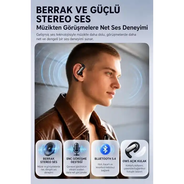AI Çeviri Kulaklığı, 164 Dil Anlık Çeviri, Bluetooth 5.4 Açık Kulak Kablosuz Kulaklık, ENC Gürültü Azaltma, 20 Saat+ Pil Ömrü, Android ve iPhone Uyumlu (siyah)