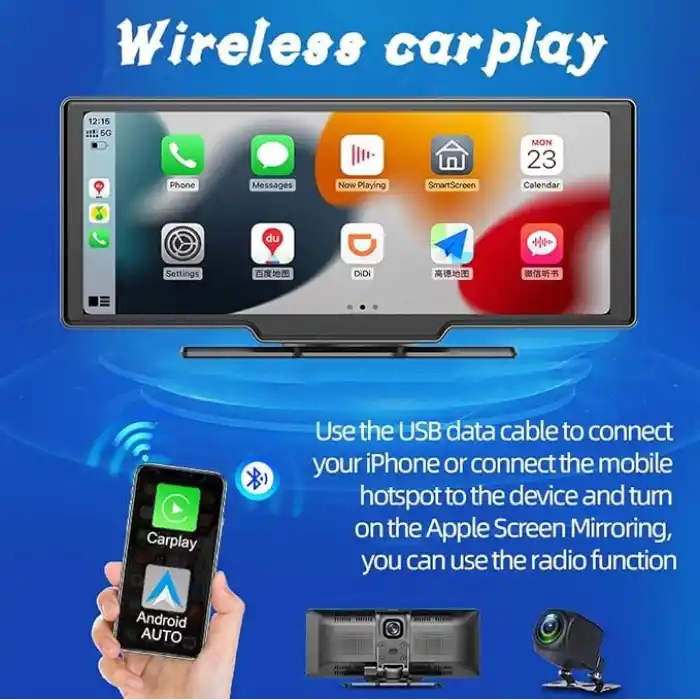 10 Süper HD IPS Dokunmatik Ekran Akıllı Ekran Araba Stereo Ön Kaydedici Dahili 12V-24V Kamyon Van Kablosuz Carplay Android Otomatik Bluetooth 5.0 Handsfree AHD Kamera