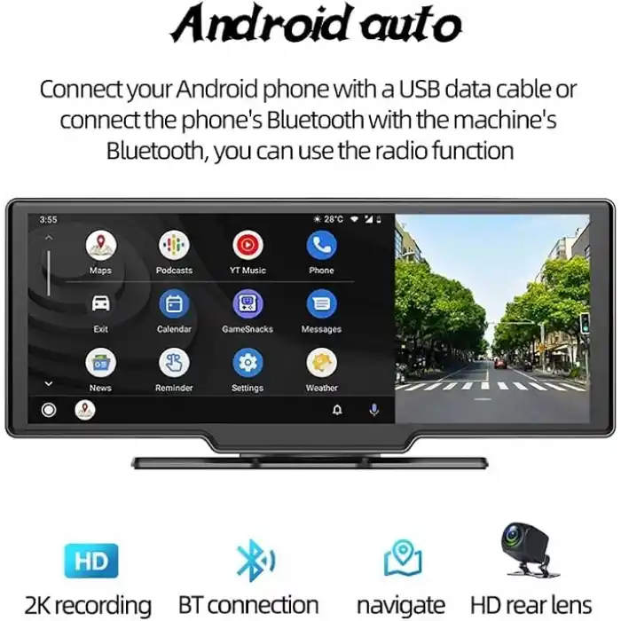 10 Süper HD IPS Dokunmatik Ekran Akıllı Ekran Araba Stereo Ön Kaydedici Dahili 12V-24V Kamyon Van Kablosuz Carplay Android Otomatik Bluetooth 5.0 Handsfree AHD Kamera