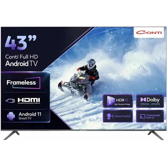 Conti 43 İnç Full HD Android TV (CT43AN300F) Dolby Atmos Vision, HDR, Çerçevesiz, Dahili Uydu Alıcı, Wi-Fi, Bluetooth, Chromecast Built-in, 2x HDMI, Smart TV