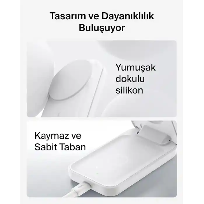 Belkin UltraCharge 3’ü 1 Arada Qi2 Manyetik Kablosuz Şarj 25 W, Beyaz
