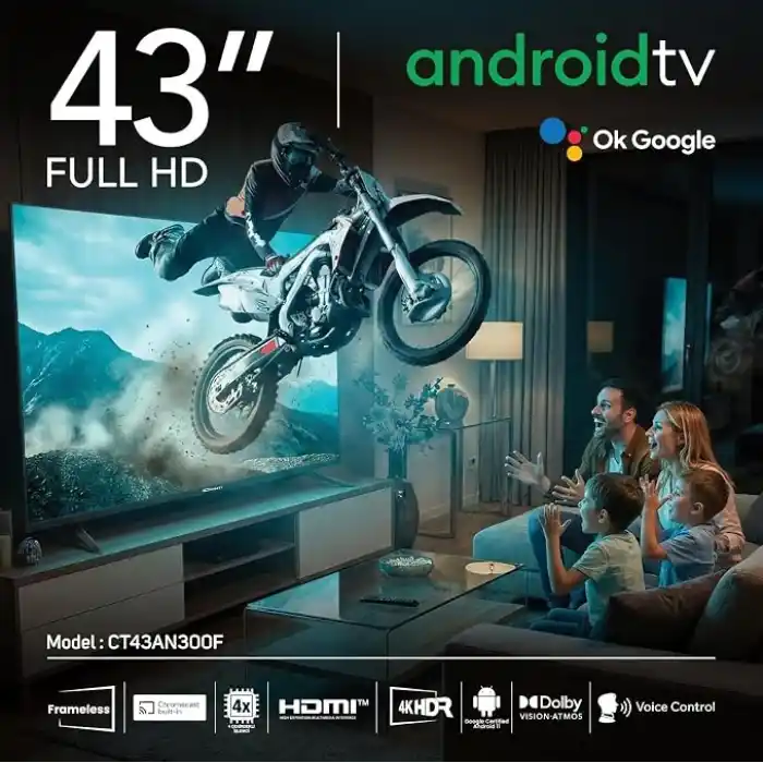 Conti 43 İnç Full HD Android TV (CT43AN300F) Dolby Atmos Vision, HDR, Çerçevesiz, Dahili Uydu Alıcı, Wi-Fi, Bluetooth, Chromecast Built-in, 2x HDMI, Smart TV