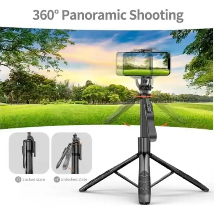 Coverzone Profesyonel Tripod Ve Selfie Çubuğu L16 Bluetooth Uzaktan Kumandalı 153 cm Cep Telefonu Yüksekliği Ayarlanabilir Masaüstü Portatif Taşınabilir İç Dış Mekan Evde Tatilde Kampda Kullanım Uygun