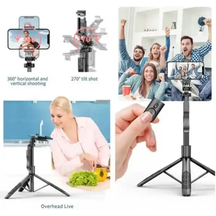 Coverzone Profesyonel Tripod Ve Selfie Çubuğu L16 Bluetooth Uzaktan Kumandalı 153 cm Cep Telefonu Yüksekliği Ayarlanabilir Masaüstü Portatif Taşınabilir İç Dış Mekan Evde Tatilde Kampda Kullanım Uygun