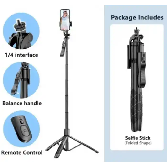 Coverzone Profesyonel Tripod Ve Selfie Çubuğu L16 Bluetooth Uzaktan Kumandalı 153 cm Cep Telefonu Yüksekliği Ayarlanabilir Masaüstü Portatif Taşınabilir İç Dış Mekan Evde Tatilde Kampda Kullanım Uygun