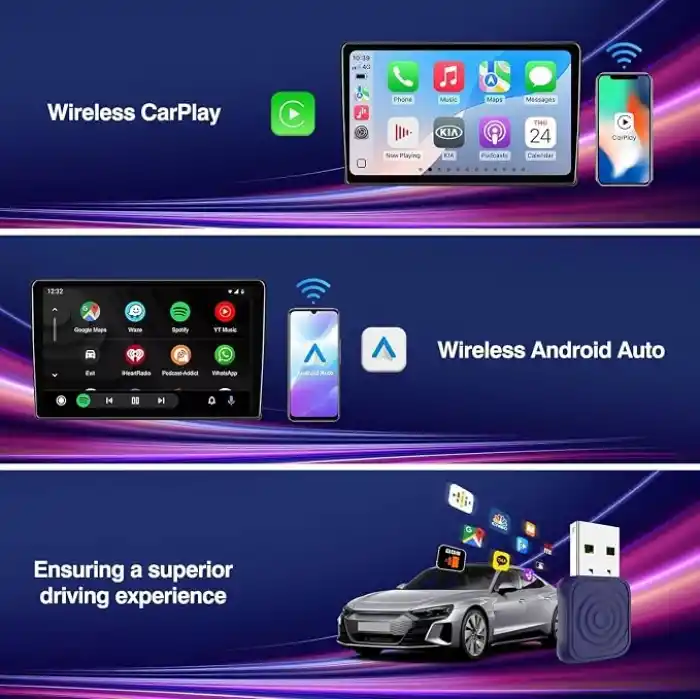 Carlinkit Mini Ultra iPhone ve Android için Kablosuz Adaptör Kablolu CarPlay ve Android Autoya Kablosuz Dönüştürür, Tak ve Kullan, Arabalarla Uyumlu
