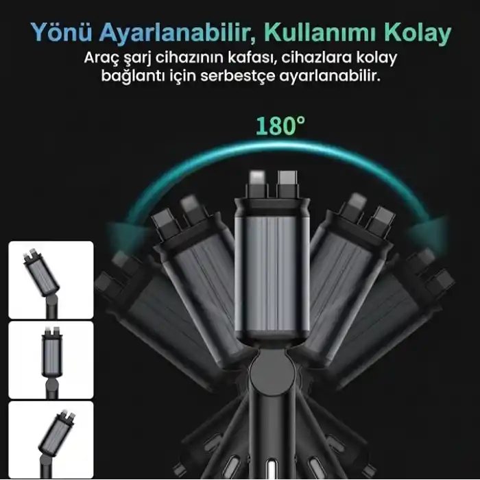 66W ACL Led Işık Tavan Aydınlatmalı 4IN1 Çift Kablolu Hızlı Şarj 3.4A Araç İçi Çakmaklık Şarj Aleti