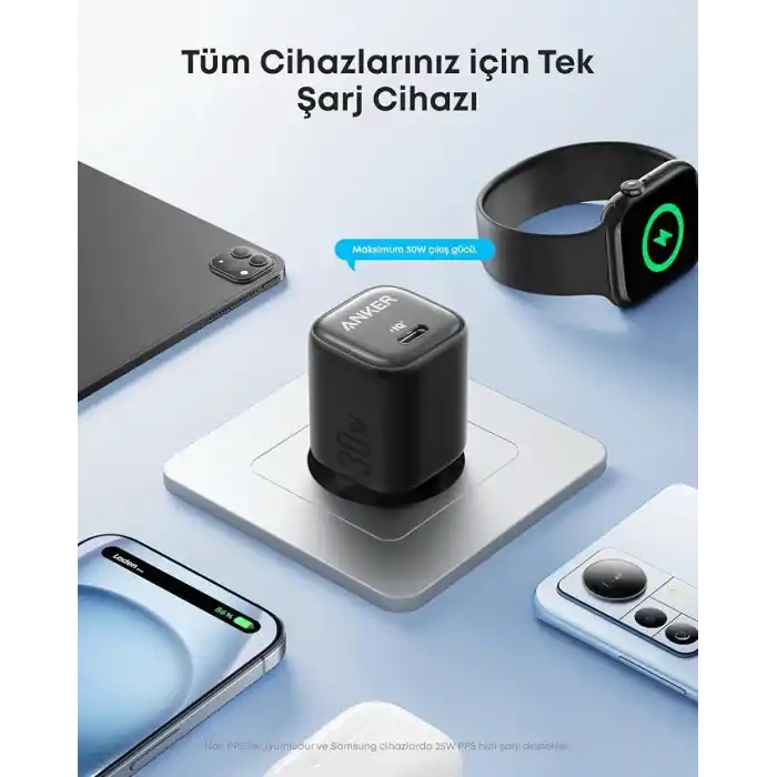 Anker Zolo 30W Kompakt, USB-C GaN Şarj Cihazı, Siyah – A2698