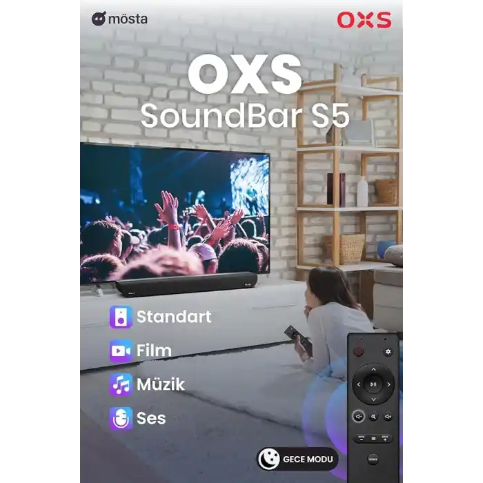 OXS S5 Dolby Atmos Soundbar 3.1.2 kanal, entegre subwoofer, esnek bas, diyalog geliştirme, Bluetooth 5.0 ve HDMI eARC bağlantısı, 5 EQ modu, 4K HDR Geçiş, Ev Sinema Sistemi