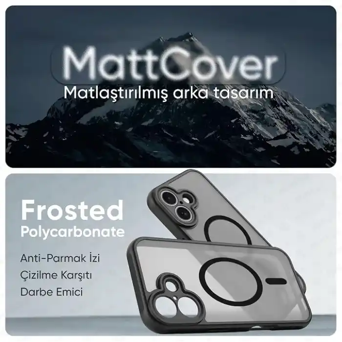 Minesk iPhone 17 için MagSafe ile Uyumlu MattCover Serisi Arkası Mat Polikarbonat Kenarları Silikon ve Köşeleri Güçlendirilmiş Kamera Korumalı ince Silikon Kılıf (Manyetik, 17)