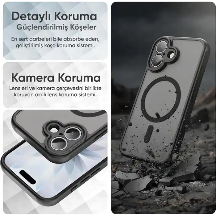 Minesk iPhone 17 için MagSafe ile Uyumlu MattCover Serisi Arkası Mat Polikarbonat Kenarları Silikon ve Köşeleri Güçlendirilmiş Kamera Korumalı ince Silikon Kılıf (Manyetik, 17)