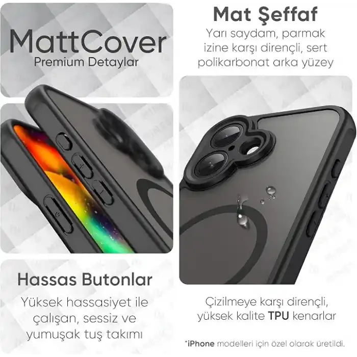 Minesk iPhone 17 için MagSafe ile Uyumlu MattCover Serisi Arkası Mat Polikarbonat Kenarları Silikon ve Köşeleri Güçlendirilmiş Kamera Korumalı ince Silikon Kılıf (Manyetik, 17)