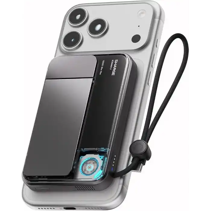 Icemag 3 Soğutucu Fanlı Standlı 10000 mAh Qi2 25W MagSafe Uyumlu Şeffaf Powerbank, Dahili Kablolu Hızlı Şarj Cihazı
