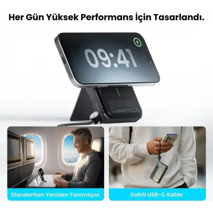 Icemag 3 Soğutucu Fanlı Standlı 10000 mAh Qi2 25W MagSafe Uyumlu Şeffaf Powerbank, Dahili Kablolu Hızlı Şarj Cihazı