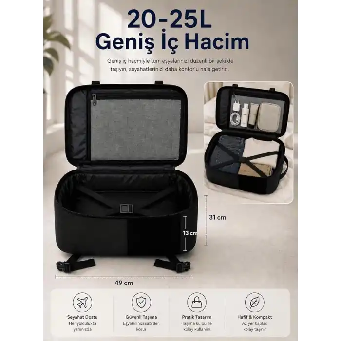 Classone XYZ Serisi TR-100 Kabin Boy,Uçak İçi, Ergonomik, Laptop ve Tablet Bölmeli, Seyahat, Valiz, 15-18 inch Uyumlu Notebook, Laptop Sırt Çantası
