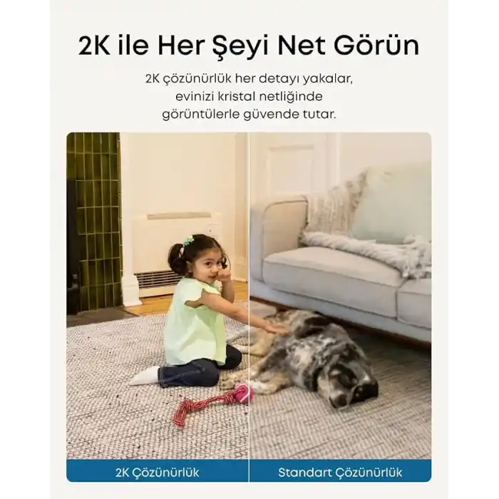 Anker eufy Security Indoor Kamera C220, 2K Netlik, 360° Yatay Görünümle, Yapay Zeka İzleme ve Hareket Algılama, İki Yönlü Ses, Anker Türkiye Garantili