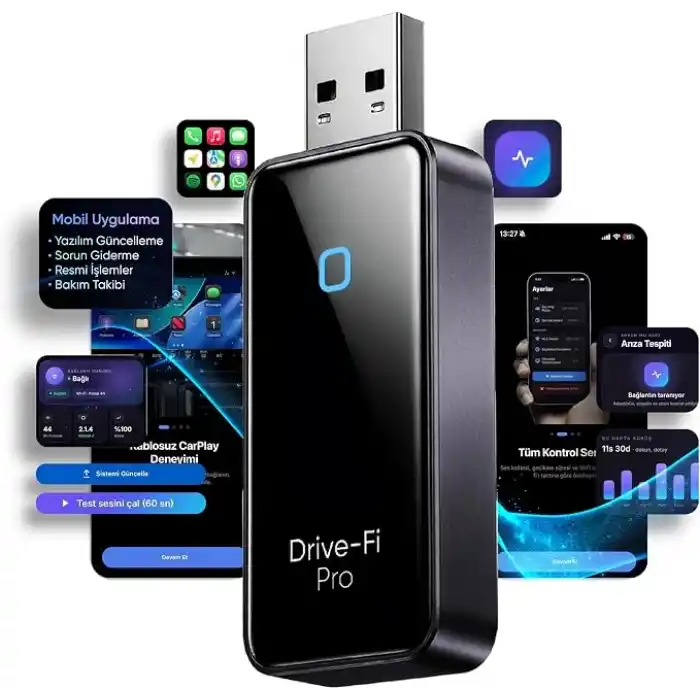 Minesk Drive-Fi PRO iPhone için Kablosuz CarPlay Adaptörü/Mobil Uygulama Desteği / 0.5 Saniye Düşük Gecikme/Otomatik Bağlantı/Arm - Cortex A7 İşlemci/Otomatik Araç Tanıma