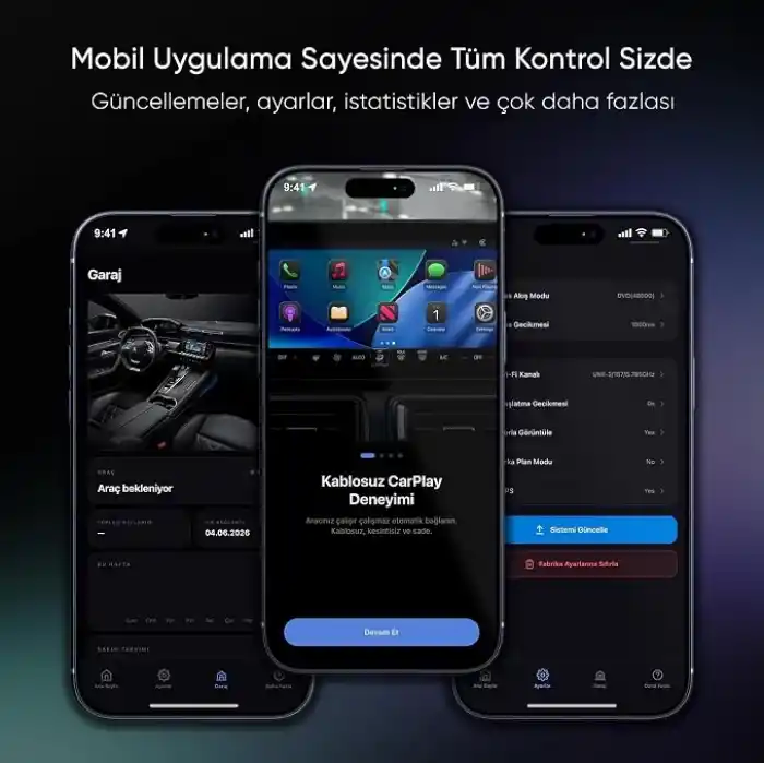 Minesk Drive-Fi PRO iPhone için Kablosuz CarPlay Adaptörü/Mobil Uygulama Desteği / 0.5 Saniye Düşük Gecikme/Otomatik Bağlantı/Arm - Cortex A7 İşlemci/Otomatik Araç Tanıma