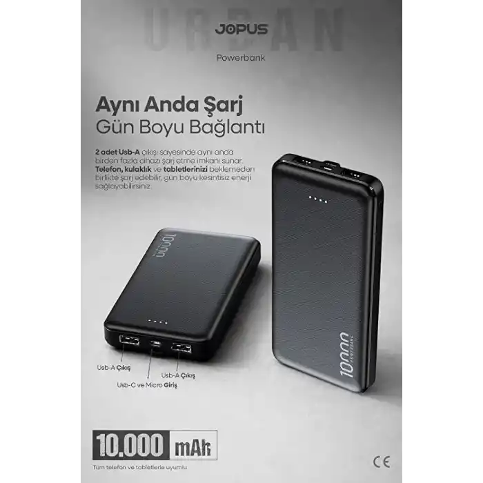 PDAteknoloji 10.000mAh Led Işıklı Taşınabilir Şarj Aleti/Powerbank Siyah/Beyaz JP-P10S-1